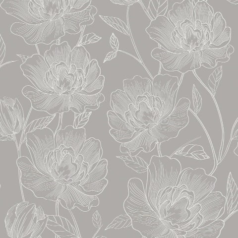 Papel de Parede Floral Cinza 3803